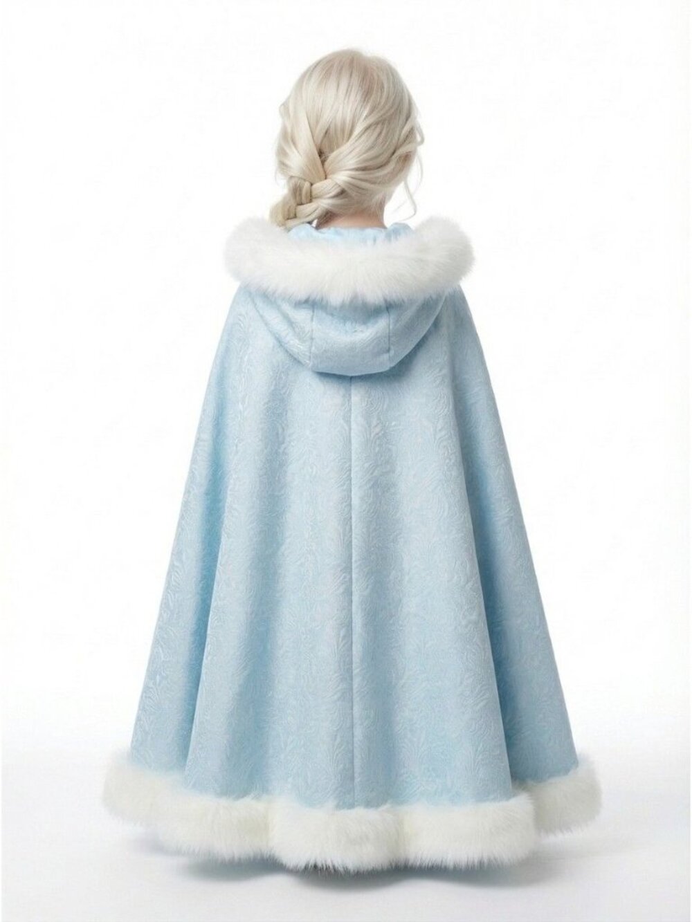 Girls Festive Blue Cape with Hood and White Fur Trim